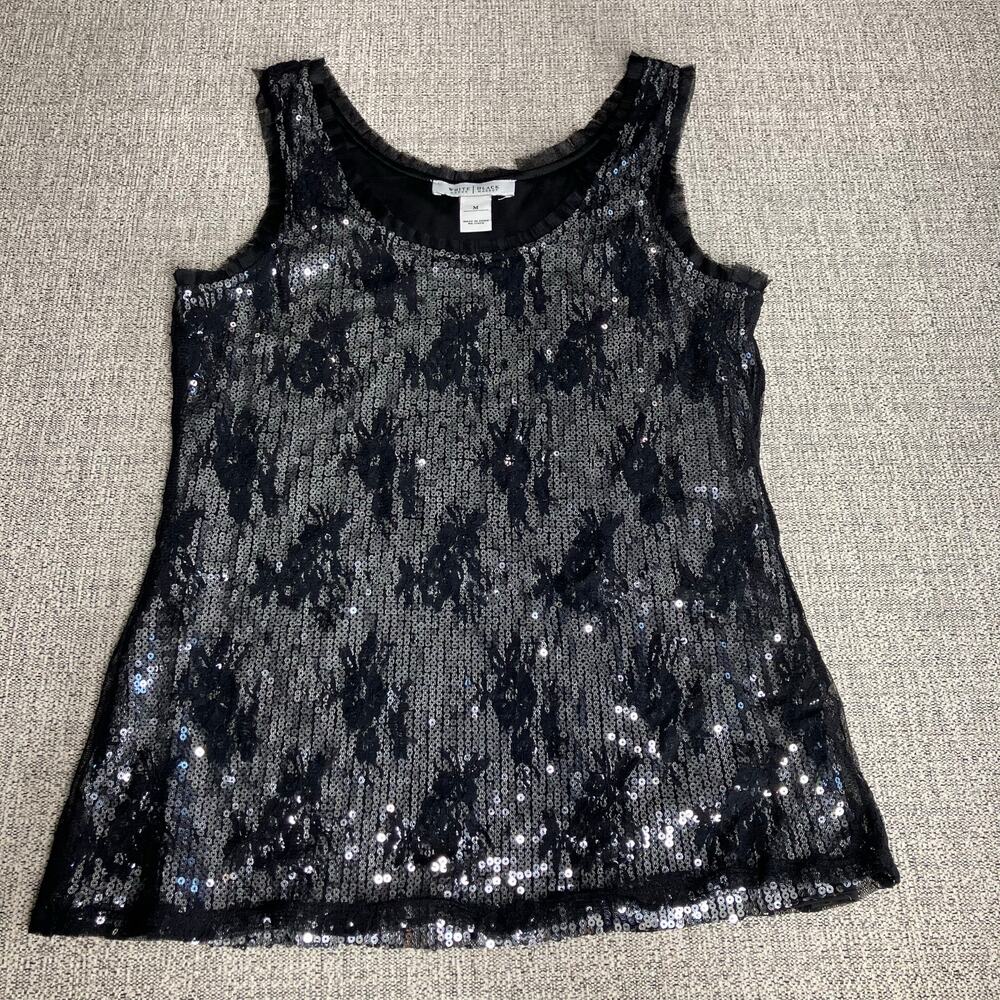 White House | Black Market Women’s Black & Silver Layered Tank Top Medium